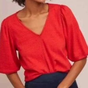 Anthropologie Current Air Delilah Red Knit Puff Sleeve
Top L